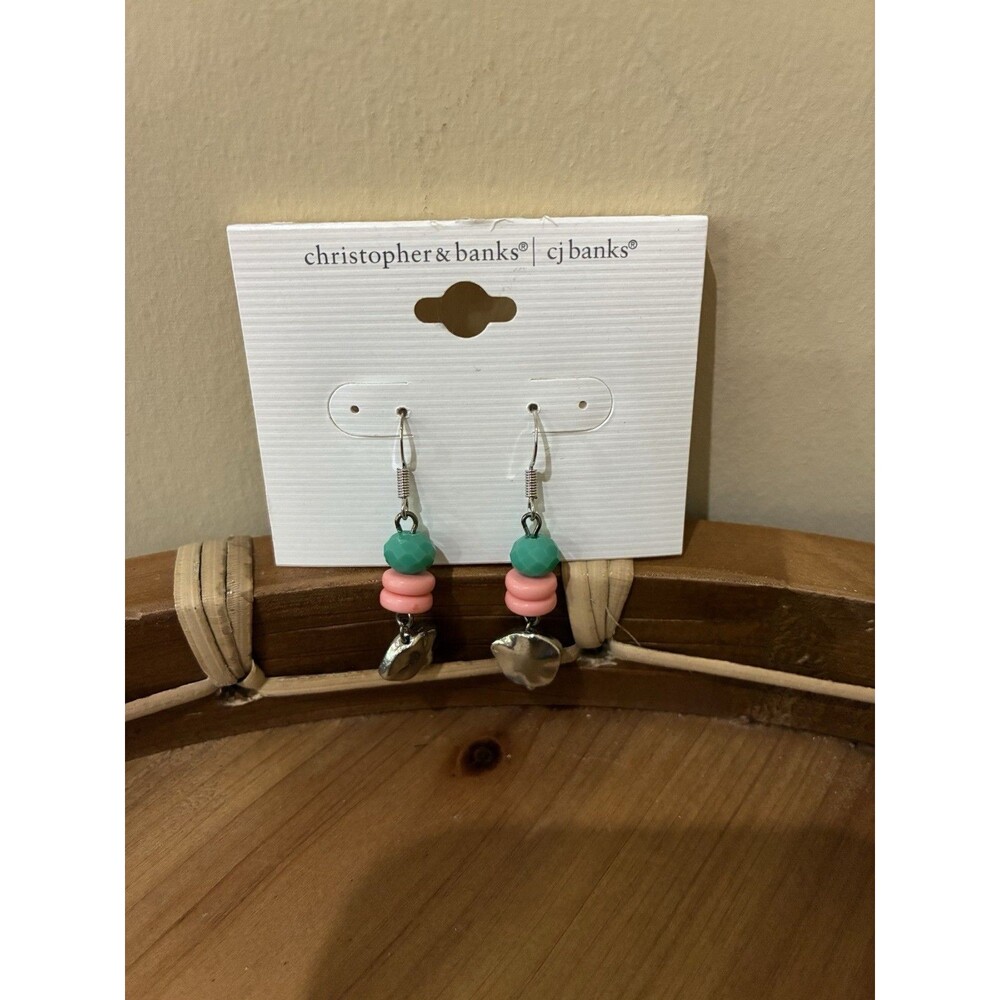 Vintage Christopher & Banks Pink/Blue Beads & Sand Dollar Dangling Earrings